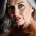 Erotic AI portrait of mature woman over 55 with silver hair and sensual gaze
